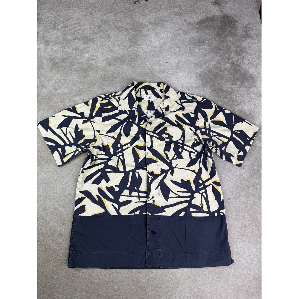 NN07 'No Nationality' Shirt Mens XL Navy Blue Leaf Pattern Casual Streetwear